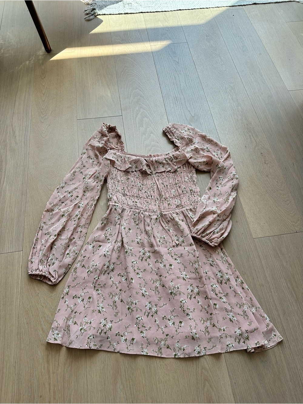 Reformation Morris Smocked Square-Neck Floral Mini Dress in Melody Print 🌸Blush - Picture 7 of 12